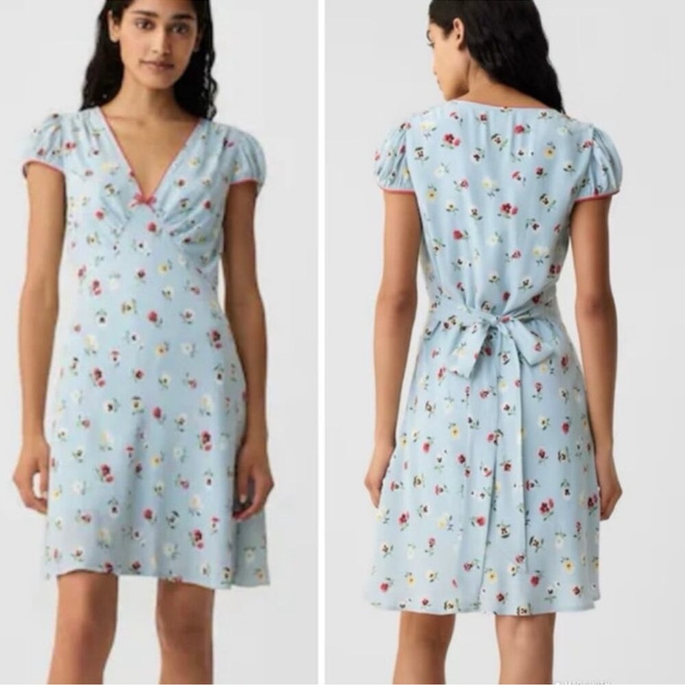 Blue pansy DOEN x gap Mini Dress with Puff Sleeves 6